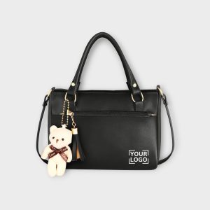 Black Luxurious Faux Leather Handbag With Teddy Bear HB17