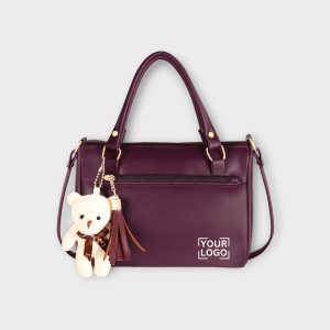 Purple Luxurious Faux Leather Handbag With Teddy Bear HB18