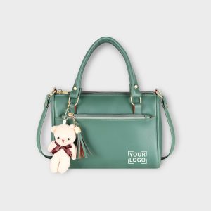 Green Luxurious Faux Leather Handbag With Teddy Bear HB20