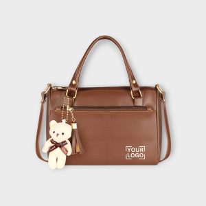 Brown Luxurious Faux Leather Handbag With Teddy Bear HB21