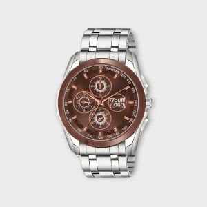 Brown & Silver Dummy Chronograph Metal Analog Watch For Men LR116