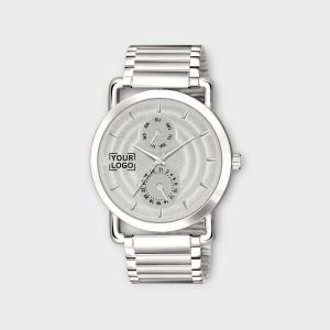 Silver 3D Embossed Stainless Steel Analog Watch For Men LR124