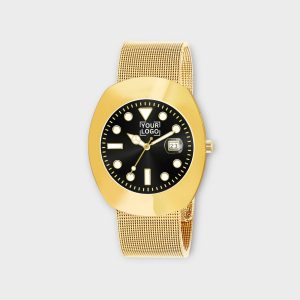 Golden Intermesh Stainless Steel Strap Analog Watch For Men LR138