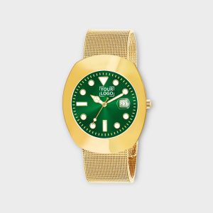 Golden Intermesh Stainless Steel Strap Analog Watch For Men LR140