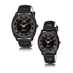 Black Cubic Designer Printed Dial Analog Watch For Lovely Couple LR87-LR334