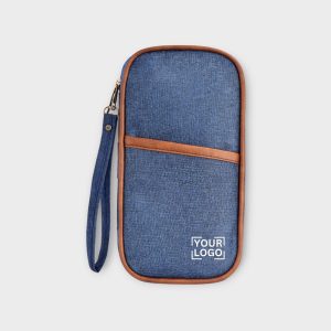 Blue & Tan Linen PVC Family Passport Organizer OG06