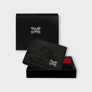 Black 3D Emboss Line Bi-Fold Faux Leather 3 ATM Card Slots Wallet For Men WL31
