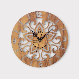 Elegant Wooden Wall Clock with Floral Cutwork Design - CK04