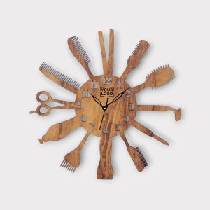 Wooden Wall Clock With Salon & Barber Shop – Hair Styling Tools Design - CK05