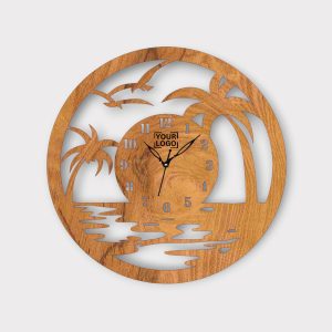 Wooden Wall Clock With Tropical Palm & Sunset Design - CK120-1