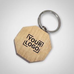 Elegant Octagonal Wooden Keychain with Customizable Logo Area - KC07 - KC07