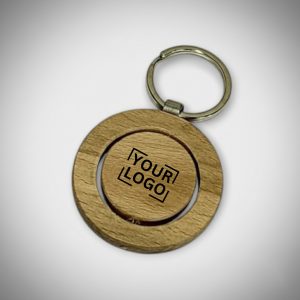 Custom Round Wooden Keychain with Metal Ring - KC10 - KC10