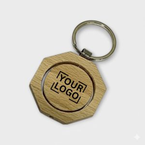 Custom Hexagonal Wooden Keychain with Metal Ring - KC11