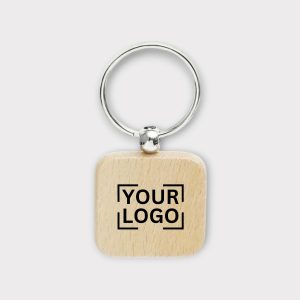 Custom Square Wooden Keychain with Metal Ring - KC-14