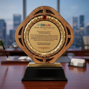 Premium Wooden Memento with Golden Wreath Design - MM09-10.5"