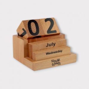 Wooden Desk Calendar Block with Date and Day, Customizable - CL02