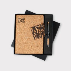 Eco-Friendly Gift Set – Notebook, Pen & Card Holder (Cork Finish) - GS2-02