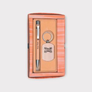 Wooden Pen & Keychain Gift Set with Custom Branding - GS2-06-WOOD