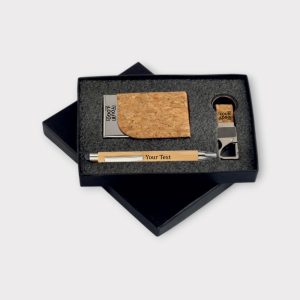 Custom Cork Wallet, Pen & Keychain Set for Eco-Conscious Gifting - GS3-04-WOOD