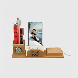 Customizable Wooden Desk Organizer with Phone Stand & Charging Station - PS12