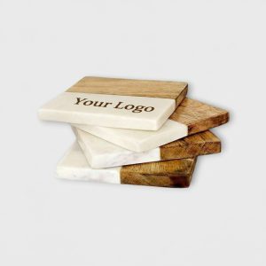 Luxury Custom Tea Coasters – Marble and Wood Design - TC01 - SETOF4
