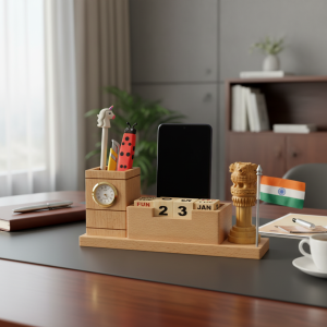 Indian Pride Office Organizer with Clock, Calendar & Mobile Holder - PS11